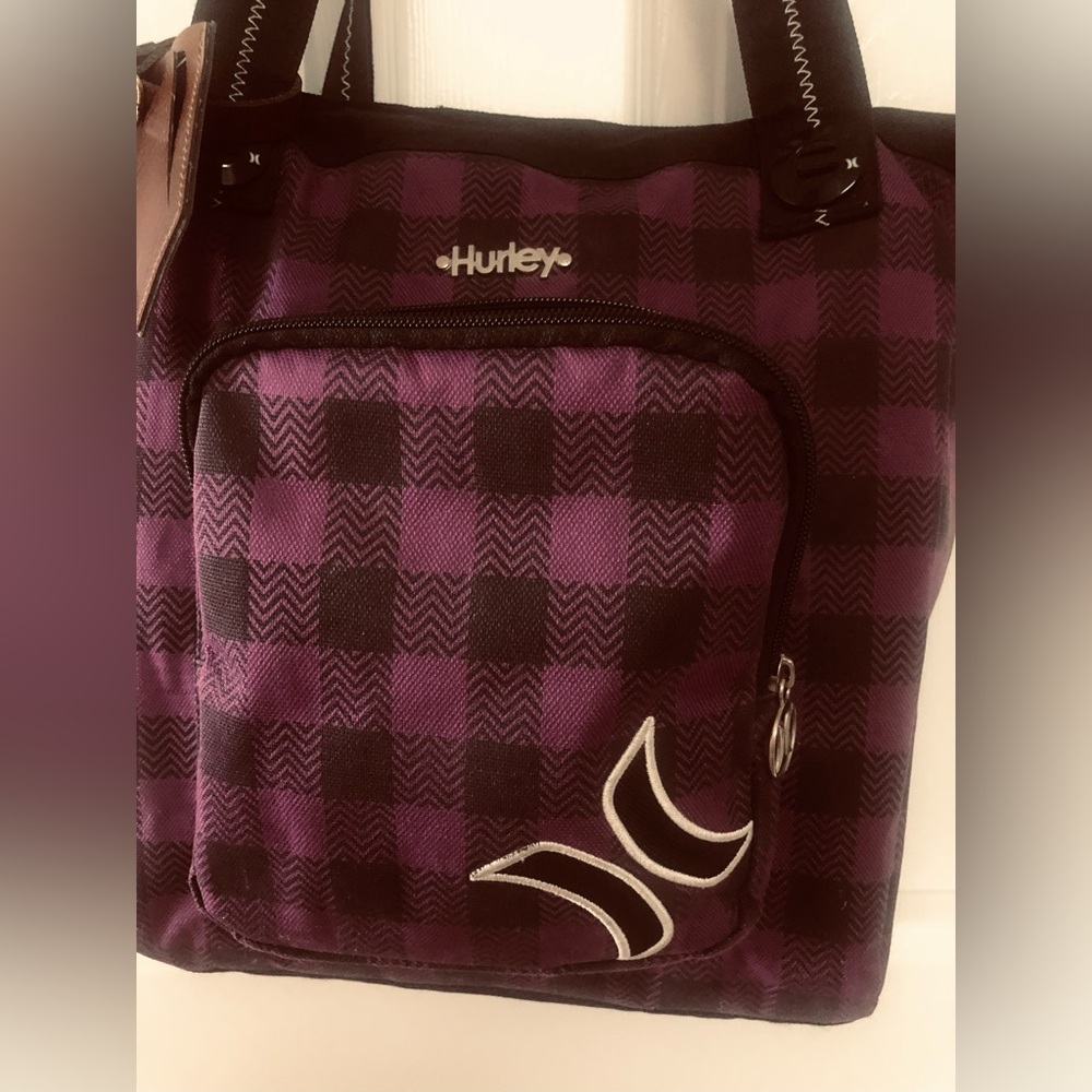 Vintage Hurley Purple Plaid Tote with Front Zip Pocket 90s - Picture 5 of 10